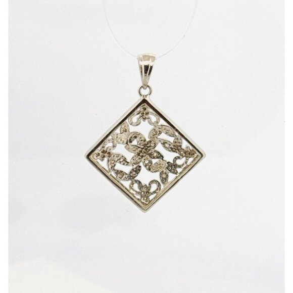 Brand New Sterling Silver 925 Filigree Floral Design Pendant w/ White Crystals, - Picture 4 of 10